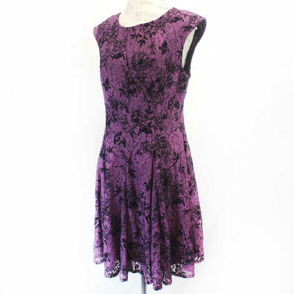 Gabby Style Purple Babydoll Floral Lace Fairy Grunge Dress Lining Zip Size 14